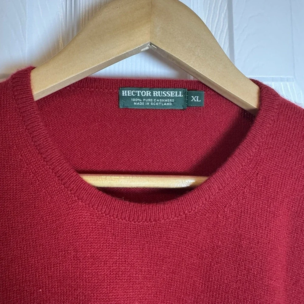 Hector Russell Men's 100% Pure Cashmere Scotland‎ XL Red Round Neck